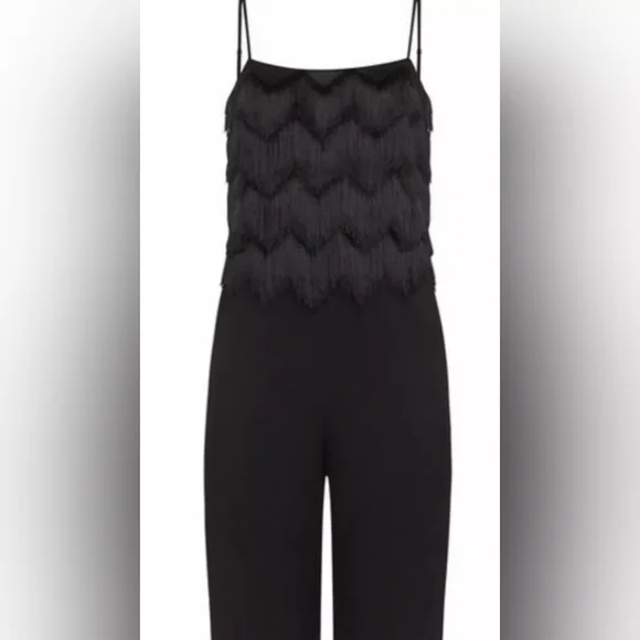BCBG MazAzria Brianne Eyelash Fringe Jumpsuit Black Size Small - Picture 5 of 16